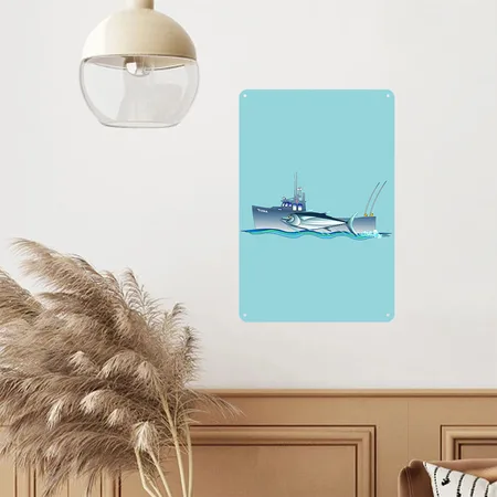 Tuna & Boat Blue Lagoon Metal Poster Wall Art Decor Sign