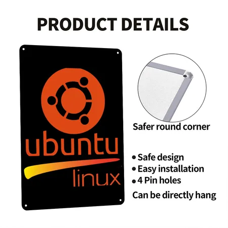 Ubuntu Linux Lover Tee With Tagline And Logo Open Black Metal Poster Wall Art Decor Sign