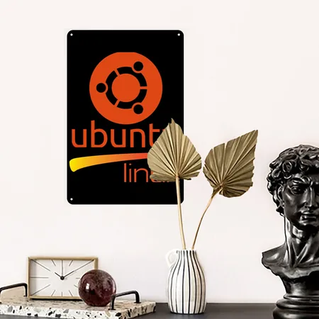 Ubuntu Linux Lover Tee With Tagline And Logo Open Black Metal Poster Wall Art Decor Sign