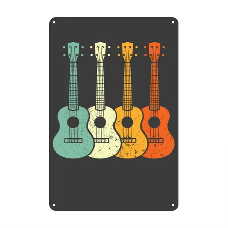 Ukulele Retro Charcoal Star Metal Poster Wall Art Decor Sign