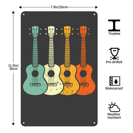 Ukulele Retro Charcoal Star Metal Poster Wall Art Decor Sign
