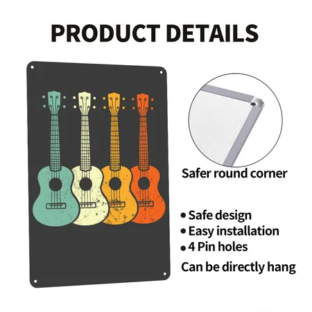 Ukulele Retro Charcoal Star Metal Poster Wall Art Decor Sign