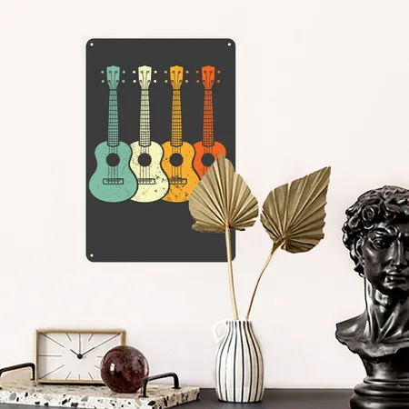 Ukulele Retro Charcoal Star Metal Poster Wall Art Decor Sign
