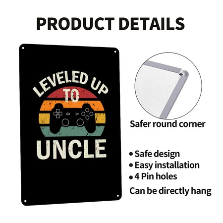 Uncle Gaming New Uncle Gift Black Metal Poster Wall Art Decor Sign