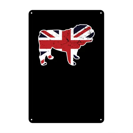 Union Jack English Bulldog United Kingdom Vintage Black Metal Poster Wall Art Decor Sign