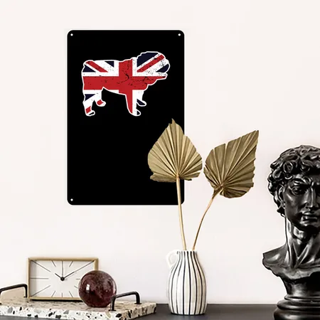 Union Jack English Bulldog United Kingdom Vintage Black Metal Poster Wall Art Decor Sign