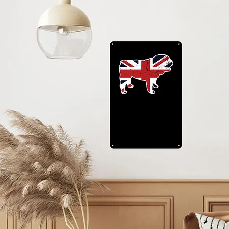 Union Jack English Bulldog United Kingdom Vintage Black Metal Poster Wall Art Decor Sign