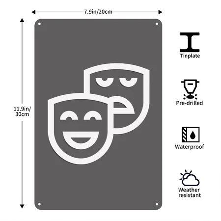 University Icon Mask Icon Theater Icon Charcoal Grey Metal Poster Wall Art Decor Sign
