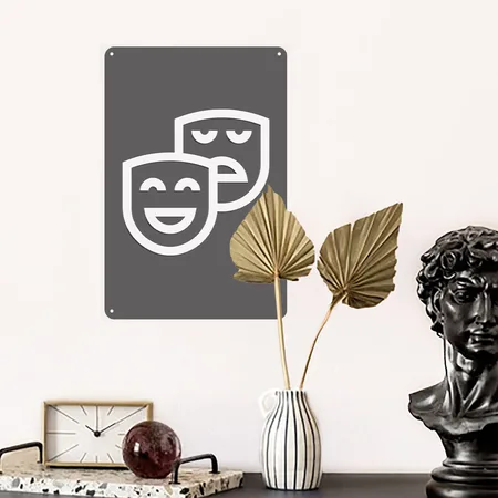 University Icon Mask Icon Theater Icon Charcoal Grey Metal Poster Wall Art Decor Sign