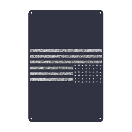 Upside Down Us Flag Navy/heather Gray Metal Poster Wall Art Decor Sign