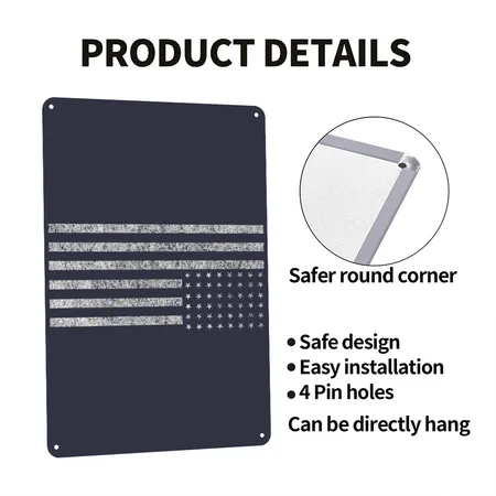 Upside Down Us Flag Navy/heather Gray Metal Poster Wall Art Decor Sign