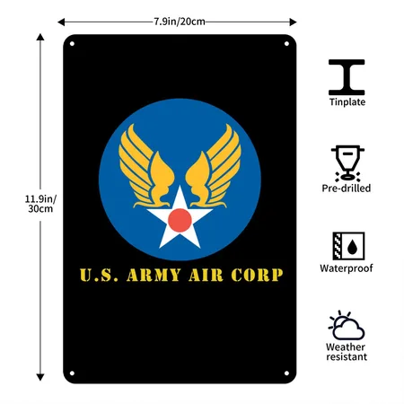 US Army Air Corp Black Metal Poster Wall Art Decor Sign