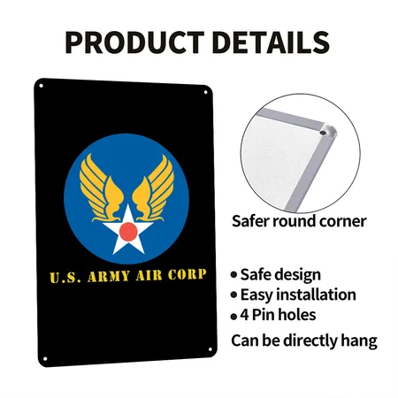 US Army Air Corp Black Metal Poster Wall Art Decor Sign