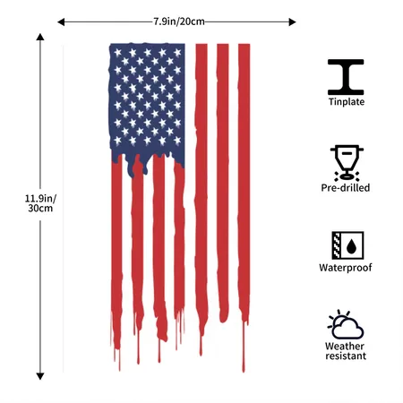 USA Flag White Metal Poster Wall Art Decor Sign