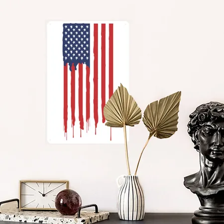 USA Flag White Metal Poster Wall Art Decor Sign