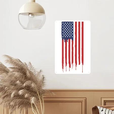 USA Flag White Metal Poster Wall Art Decor Sign