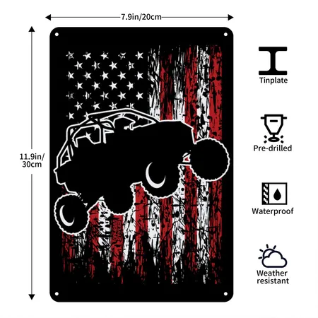 USA UTV RZR Racing Black Metal Poster Wall Art Decor Sign