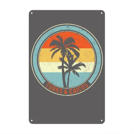 Vacation Shirt, Turks And Caicos Tee, British Charcoal Grey Metal Poster Wall Art Decor Sign