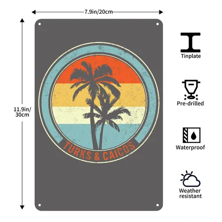 Vacation Shirt, Turks And Caicos Tee, British Charcoal Grey Metal Poster Wall Art Decor Sign