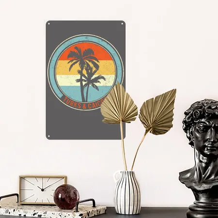 Vacation Shirt, Turks And Caicos Tee, British Charcoal Grey Metal Poster Wall Art Decor Sign