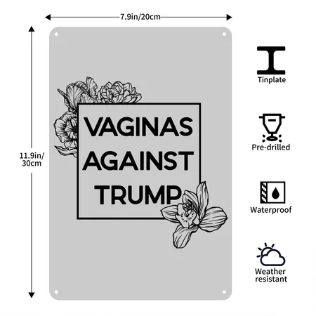 Vaginas AGAINST TRUMP (floral) Heather Gray Metal Poster Wall Art Decor Sign