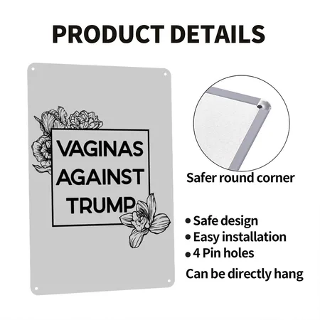 Vaginas AGAINST TRUMP (floral) Heather Gray Metal Poster Wall Art Decor Sign