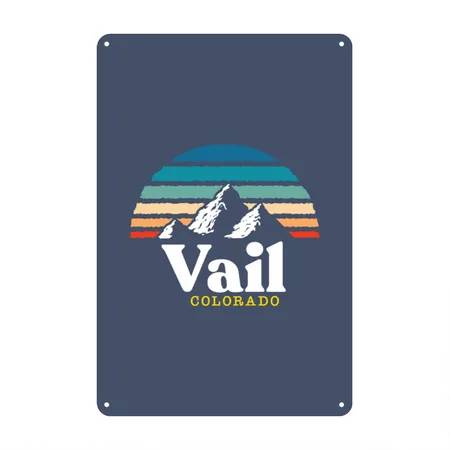 Vail, Coloradousa Ski Resort 1980S Retro Heather Navy Metal Poster Wall Art Decor Sign