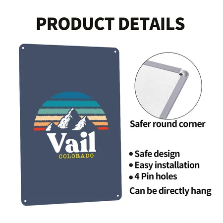 Vail, Coloradousa Ski Resort 1980S Retro Heather Navy Metal Poster Wall Art Decor Sign