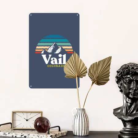 Vail, Coloradousa Ski Resort 1980S Retro Heather Navy Metal Poster Wall Art Decor Sign