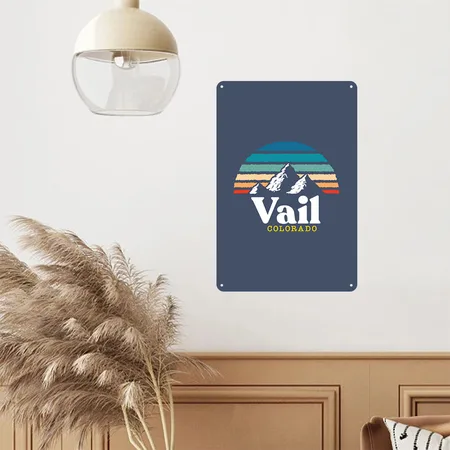 Vail, Coloradousa Ski Resort 1980S Retro Heather Navy Metal Poster Wall Art Decor Sign