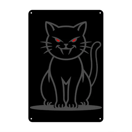 Vampire Cat With Red Eyes Vector 2 Colors Black/oyster Metal Poster Wall Art Decor Sign