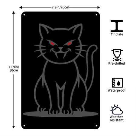 Vampire Cat With Red Eyes Vector 2 Colors Black/oyster Metal Poster Wall Art Decor Sign