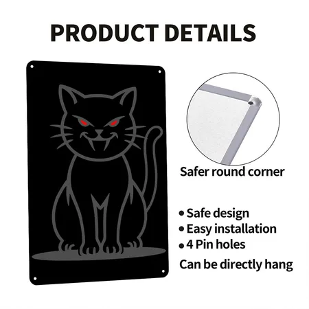 Vampire Cat With Red Eyes Vector 2 Colors Black/oyster Metal Poster Wall Art Decor Sign