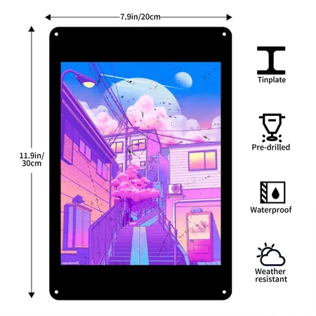 Vaporwave Aesthetic Black Metal Poster Wall Art Decor Sign