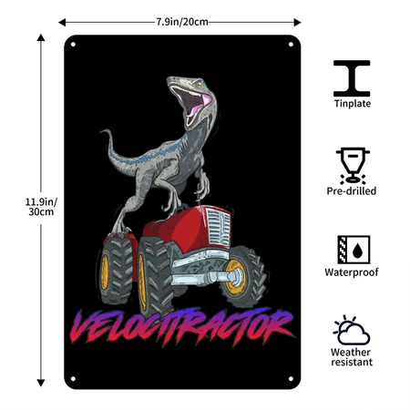 Velocitractor Design For Dinosaur Fans Black/black Metal Poster Wall Art Decor Sign