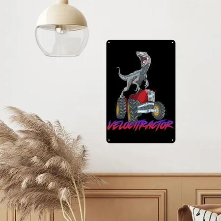 Velocitractor Design For Dinosaur Fans Black/black Metal Poster Wall Art Decor Sign