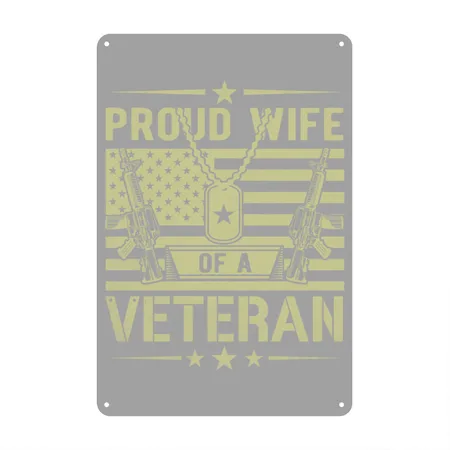 Veteran Shirt, Proud Wife Of A Veteran, Veteran Heather Gray/black Metal Poster Wall Art Decor Sign