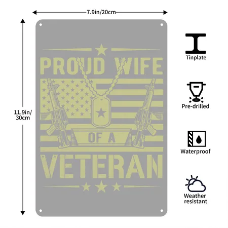 Veteran Shirt, Proud Wife Of A Veteran, Veteran Heather Gray/black Metal Poster Wall Art Decor Sign