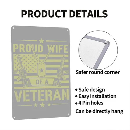 Veteran Shirt, Proud Wife Of A Veteran, Veteran Heather Gray/black Metal Poster Wall Art Decor Sign