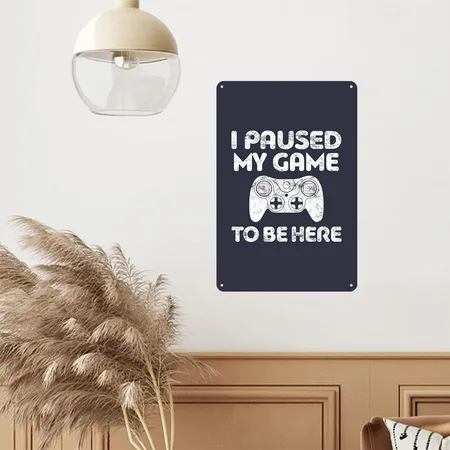 Video Games I Paused My Game To Be Here Video Game Navy/heather Gray Metal Poster Wall Art Decor Sign