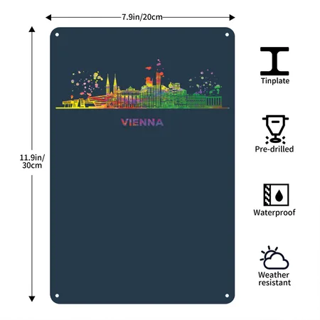 Vienesse Skyline Vienna Deep Navy Metal Poster Wall Art Decor Sign