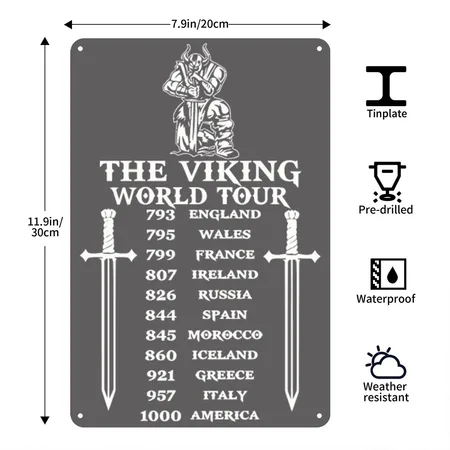Viking - VIKINGS - THE VIKING WORLD TOUR Charcoal Grey Metal Poster Wall Art Decor Sign