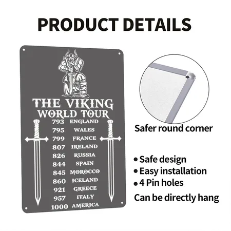 Viking - VIKINGS - THE VIKING WORLD TOUR Charcoal Grey Metal Poster Wall Art Decor Sign