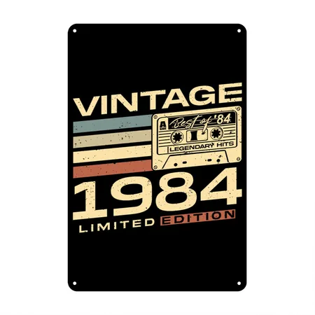 Vintage 1984 Retro 40th Birthday Black Metal Poster Wall Art Decor Sign
