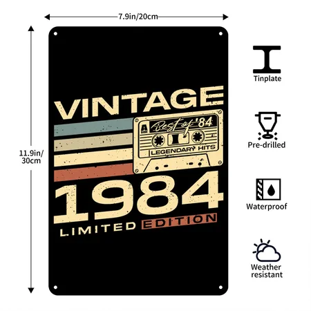 Vintage 1984 Retro 40th Birthday Black Metal Poster Wall Art Decor Sign