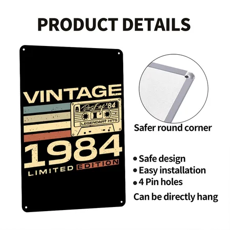Vintage 1984 Retro 40th Birthday Black Metal Poster Wall Art Decor Sign