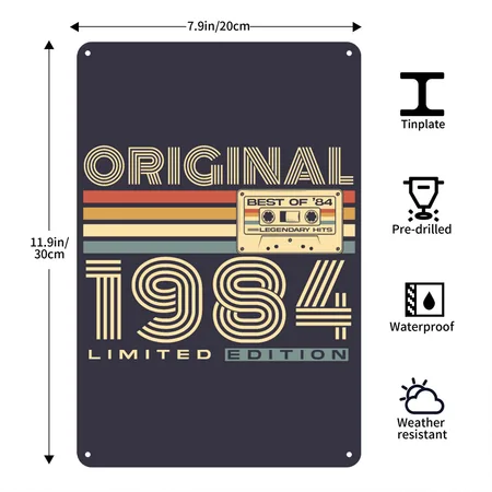Vintage 1984 Retro 40th Birthday Midnight Navy Metal Poster Wall Art Decor Sign