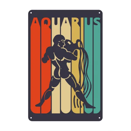 Vintage Aquarius Zodiac For Christmas, Birthday Midnight Navy Metal Poster Wall Art Decor Sign