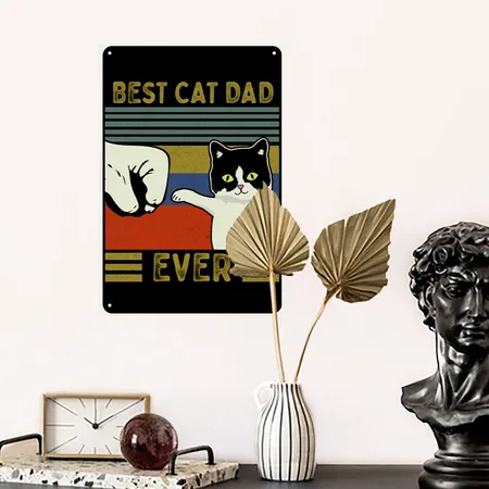 Vintage Best Cat Dad Ever Bump Tee Black Metal Poster Wall Art Decor Sign