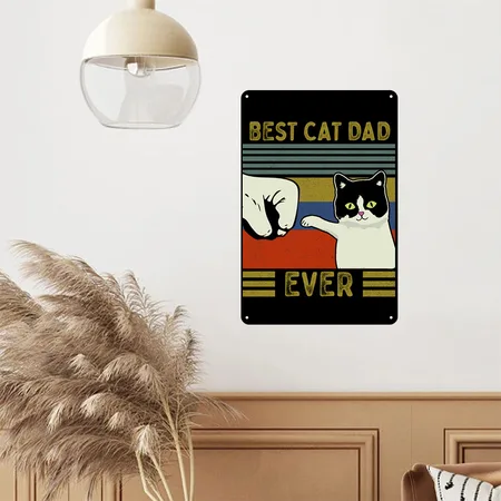 Vintage Best Cat Dad Ever Bump Tee Black Metal Poster Wall Art Decor Sign